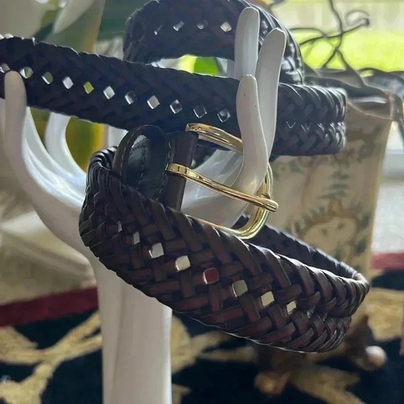 Men’s Dark Brown Vegan Leather Braided Belt with Gold Horseshoe Buckle - Picture 4 of 14